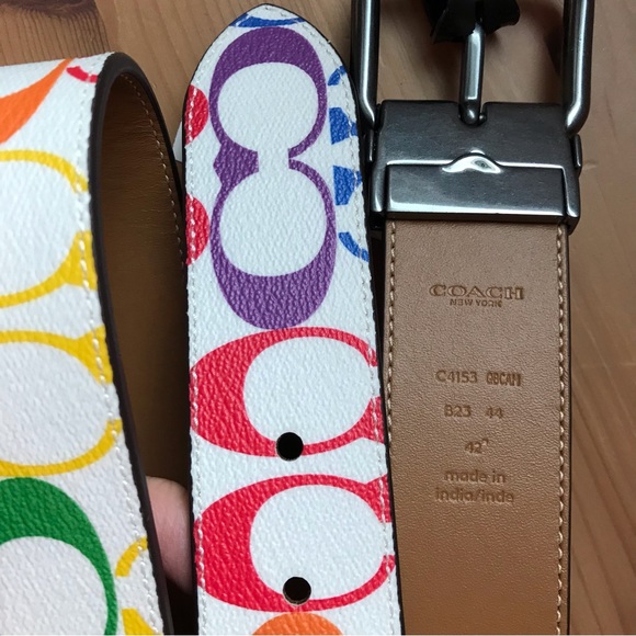 π Coach Rainbow Belt - Roller Buckle Cut To Size Reversible - Picture 5 of 9